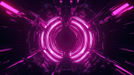 Fototapeta premium Futuristic tunnel traveling with glowing pink light rings