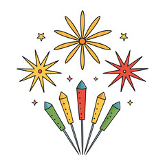 cartoon fireworks set vector on white background