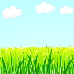 Fototapeta premium 하늘 동산 잔디밭 크레파스 그림 일러스트 Sky Garden Lawn Crayons Illustration