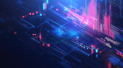 Digital data flowing on abstract technology background with light streaks