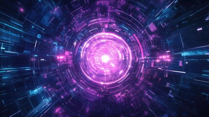 Obraz premium Abstract digital tunnel with glowing neon light