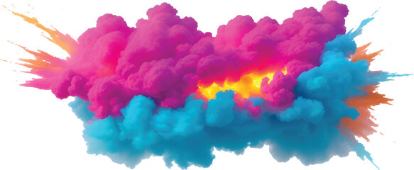 Abstract watercolor ink splashes suggesting a bright, colorful atmosphere of sky and fluffy cumulus clouds