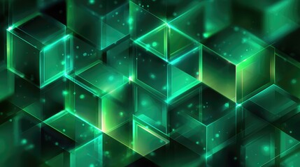 Obraz premium Green glowing transparent cubes forming a digital network background