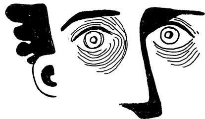 Abstract face illustration featuring minimalist line art. This graphic showcases a unique expression in black and white vector style.