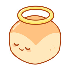 Store bededag (Great Prayer Day) Danish holiday. Cute cartoon drawing of bread roll with kawaii face and halo.  Funny vector clip art illustration.