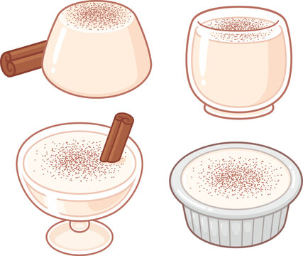Tembleque dessert from Puerto Rico. Blancmange, manjar blanco, panna cotta, vanilla pudding with cinnamon. Vector clip art illustration.