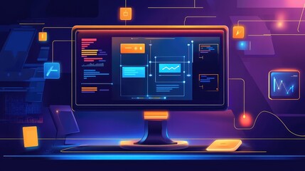 Desktop monitor displaying digital data and programming interface