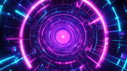 Glowing neon light speed effect tunnel background