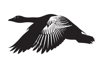 Silhouette of a goose in flight with detailed wing feathers