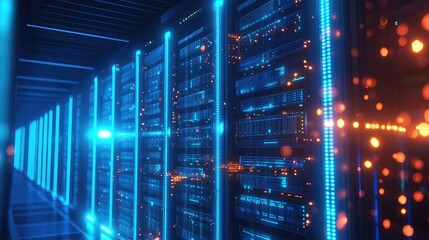 Server racks processing data in a modern data center