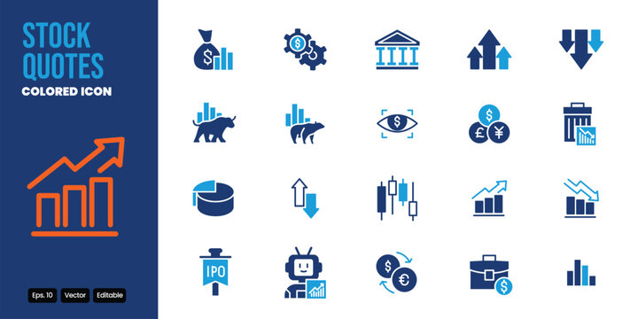 stock quotes colored icon set vector design good for web and mobile app