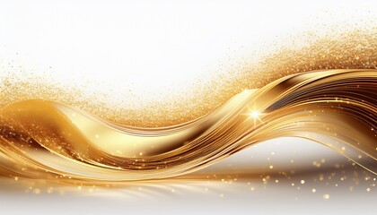 a shimmering golden wave with sparkling particles on a white background