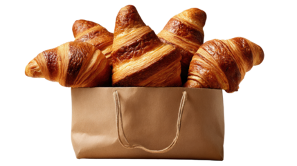 Fresh Croissants in Paper Bag: A charming scene featuring golden-brown, freshly baked croissants elegantly arranged within a simple paper bag, a culinary delight.
