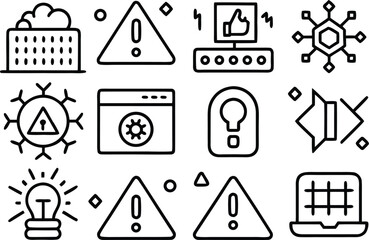 Fototapeta premium Collection of technology and warning icons on a white background.