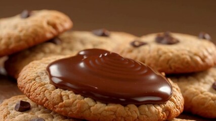 Delicious chocolate chip cookies with melted chocolate topping, a perfect homemade treat