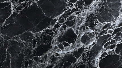 Black marble texture shows high-contrast veining. This serves as a dark wallpaper, backdrop for luxury branding, or elegant product display.