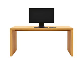 Modern wooden desk with computer isolated on transparent background