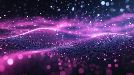 Purple digital wave of glowing particles abstract background