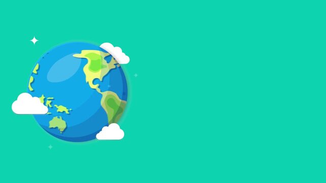 4K animation of a bright Earth globe with clouds on a bright turquoise background. Ideal for topics such as the environment, sustainability, global awareness, and nature.