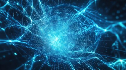 Expanding blue network lines forming a cyber tunnel