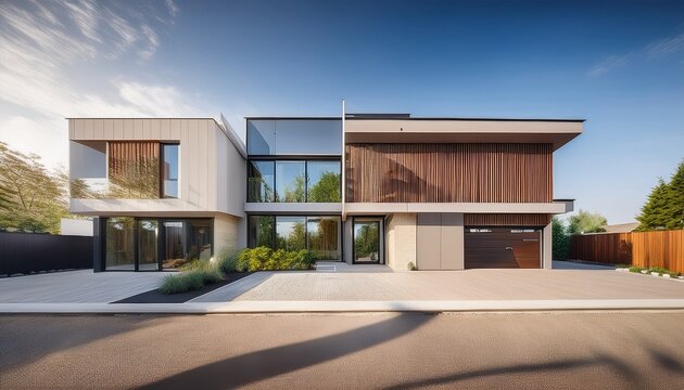 facade modern residential architecture with clean lines bathed in neutral tones under daylight real estate listings