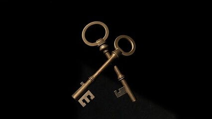 soliloquy. Two antique skeleton keys crossed on a dark textured background with dramatic shadows. lifestyle magazines.