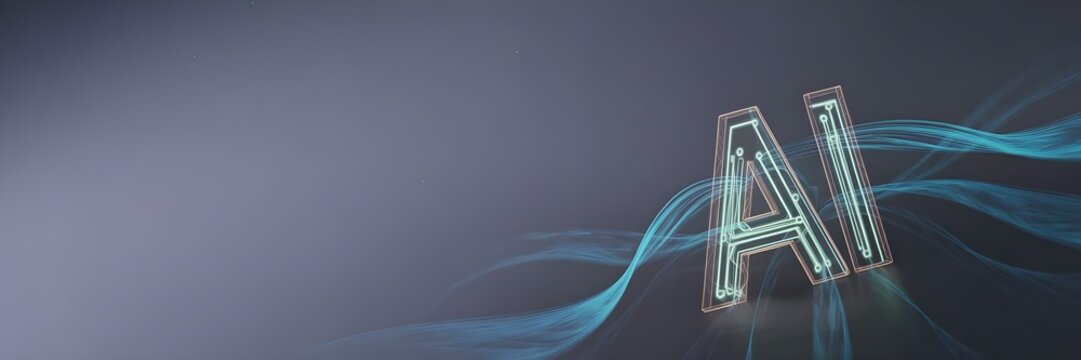 A glowing AI digital interface on a futuristic blue tech background with circuit elements and wide negative space, ideal for banners, presentations, and innovation themes. - Powered by Adobe
