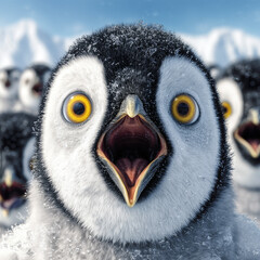 Naklejka premium Close-up portrait of surprised baby emperor penguin