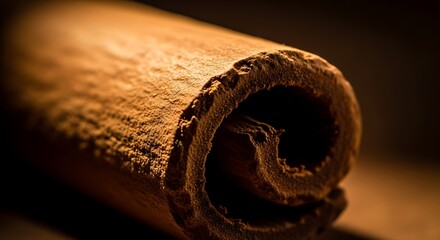 Macro Close up of Fragrant Cinnamon Spice Stick with Warm Lighting