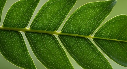 Vibrant Green Leaf Texture Macro with Detailed Veins and Sunlight Backlighting