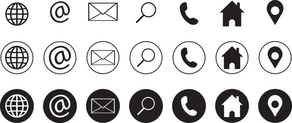 Website icon vector. for computer and mobile Contact icon set. Thin line Contact icons set. Contact symbols - Phone, mail, fax, info, e-mail, home, design