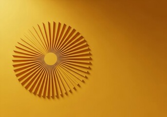 Yellow radiating circle design with geometric stripes and radial effect. Abstract sunburst concept. Modern minimalist background texture.