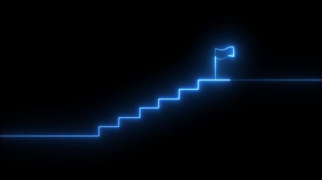 stairs icon sign icon animation on Glowing neon business graph chart concept . Business improve concept, market signs in neon lights Glowing neon line. Motion graphics of target concept.