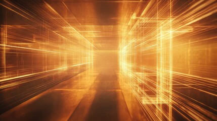 Abstract data network moving through digital light tunnel