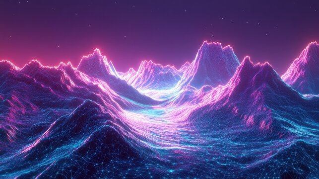 Digital polygon mountains creating a neon synthwave landscape