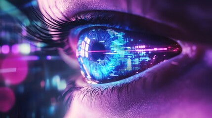Human eye perceiving futuristic digital data technology
