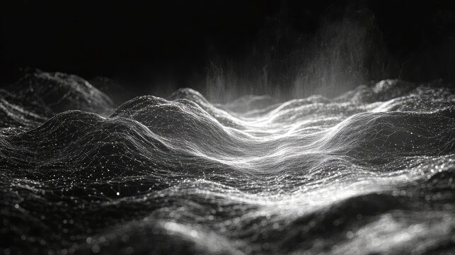 Digital waves creating abstract network landscape with particles