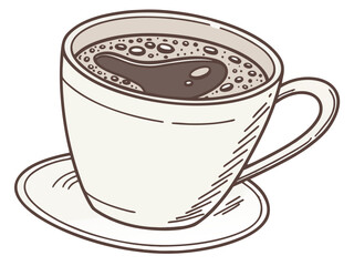 Obraz premium Cappuccino and breakfast, coffee in a beautiful mug, morning atmosphere, relaxation, time to relax, delicious coffee, coffee foam with pattern, Paris morning, Europe morning