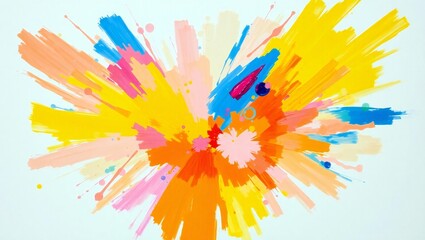 Vibrant abstract explosion of colorful paint splatters on a white background