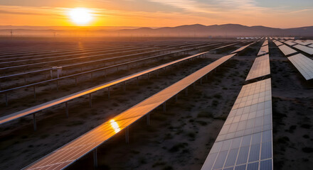 Solar Panels in Desert Sunrise