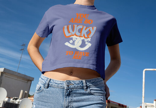 Front top female T-shirt Mockup in Sunny Setting
