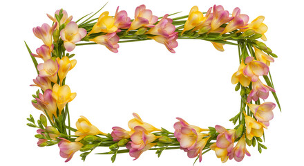 Floral Frame with Yellow and Pink Freesia Flowers Elegant Border for Design Projects