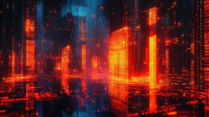 Naklejka premium Digital city visualizing big data cybersecurity network