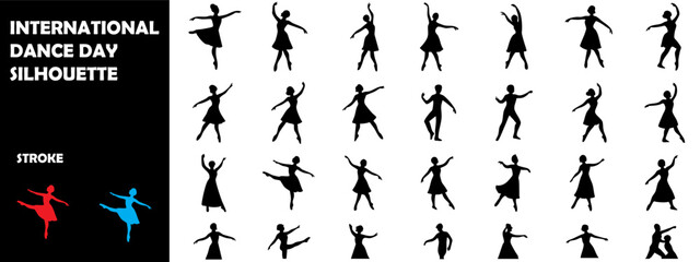 International Dance Day Silhouette – Global Dancers, Elegant Poses, Performing Arts Vector Illustration