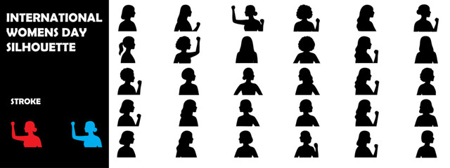 International Women’s Day Silhouette Icon Set – Women Empowerment, Equality & Feminine Icons