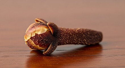 Macro Close up of Aromatic Dried Spice Bud on Wooden Surface