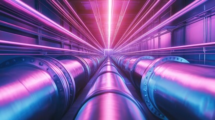 Digital data flowing through futuristic industrial pipeline tunnel