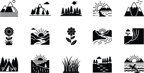 Naklejka premium Outdoor Adventure Nature Icon Collection