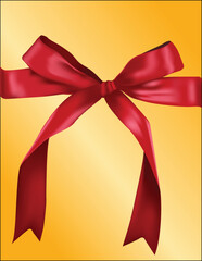 Red Ribbon Bow on Golden Background illustration