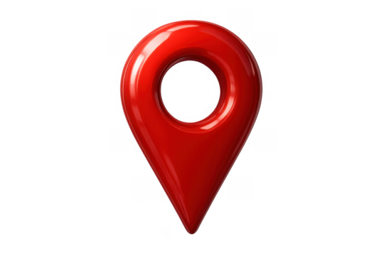 Red 3d glossy location pin, navigation, direction, map marker arriving at destination, finding position